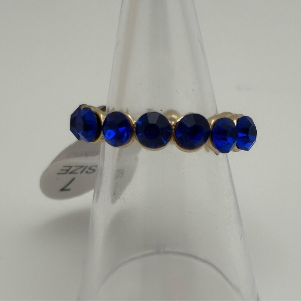 Blue Crystal Accent Gold Tone Ring – Statement Costume Ring (New)